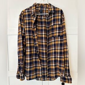 J. Crew Navy and Yellow Plaid Casual Button Down Shirt